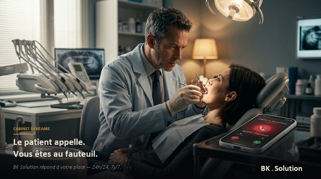 Dentiste au fauteuil pendant qu'un appel reste sans réponse