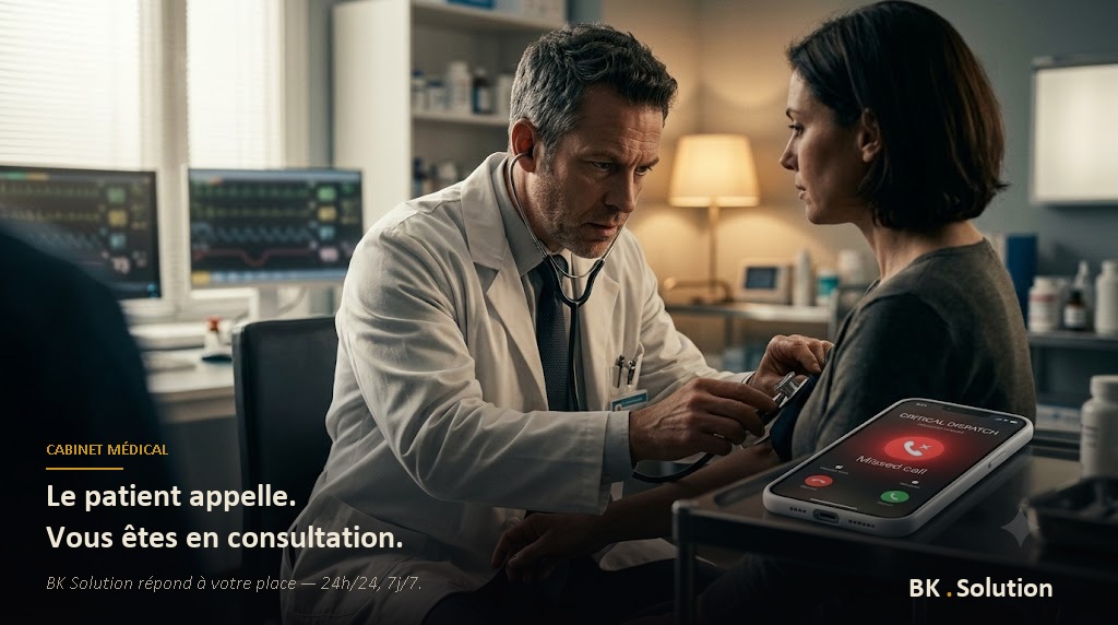 Médecin en consultation pendant qu'un appel reste sans réponse